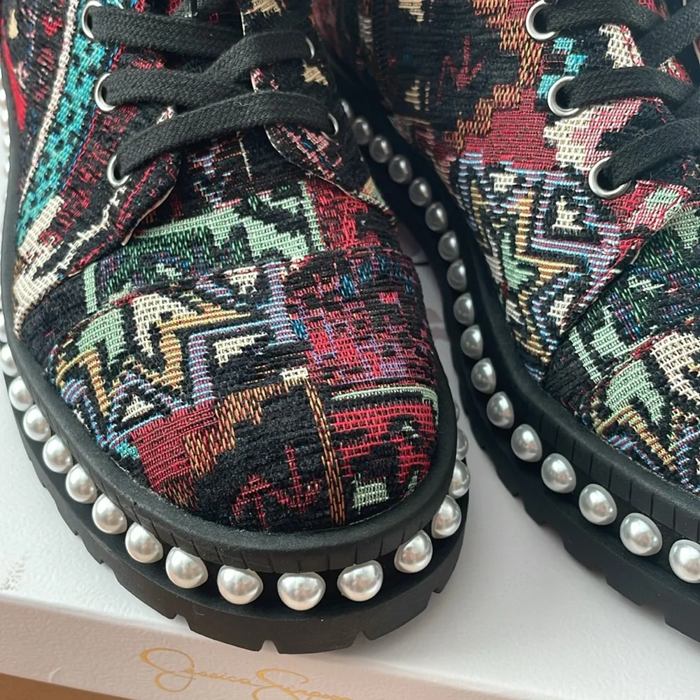 Patchwork lace up combat bootie - Picture 2 of 10